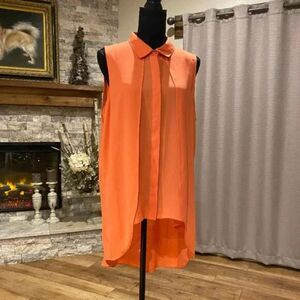 VALERIE STEVENS High-Low Top XL Orange Sleeveless Lightweight Flowy